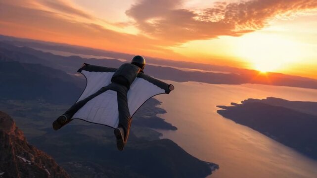 A person practicing wingsuit flying.