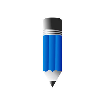 Simple blue pencil icon isolated on white, representing writing, drawing, education, creativity, editing, stationery, and office work.