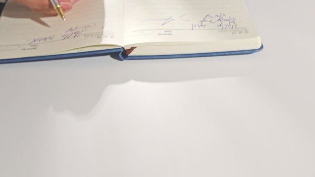 Hands Writing in Notebook With Blue Pen
