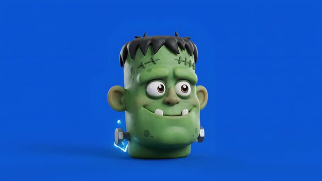 A 3D cartoon character motion graphic video with a blue, Frankenstein&rsquo;s monster-themed background&mdash;perfect for lively events centered around the Frankenstein&rsquo;s monster theme.