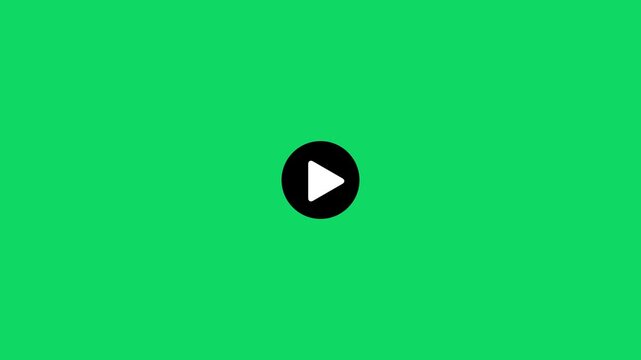 Black circular play button icon, isometric style on or chroma key background.Multimedia, player, start, audio control,
