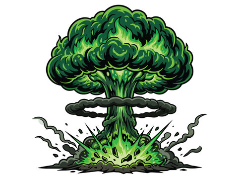 Vibrant green nuclear mushroom cloud explosion emitting toxic smoke and radioactive energy