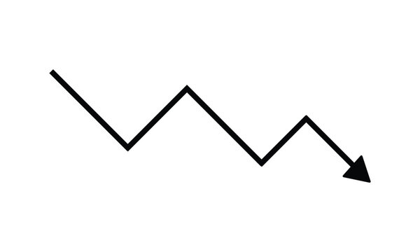 Black Downward Arrow Icon for Business Decline, Negative Growth and Performance Loss