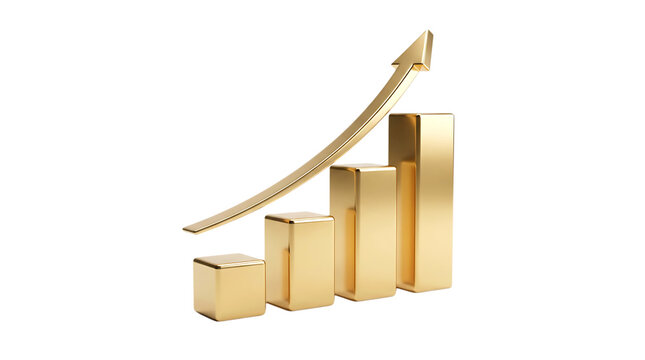 Chart showing financial growth with golden bars on business investment increase on transparent background