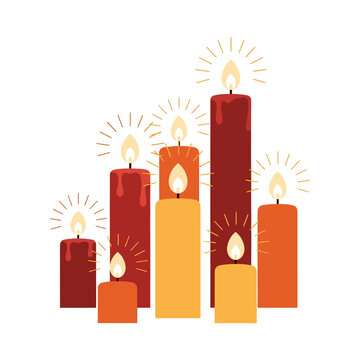 Warm Burning Candles Set for Yule Celebration and Winter Solstice