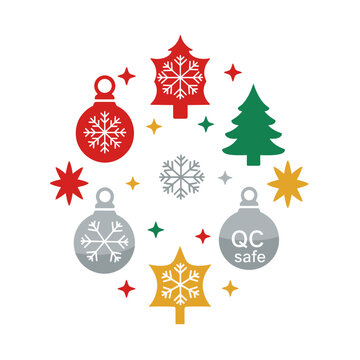 Yule Christmas Ornaments and Tree Icons in Circular Pattern