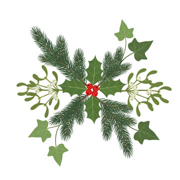 Vibrant Yule Season Foliage Arrangement with Holly, Mistletoe, and Evergreen