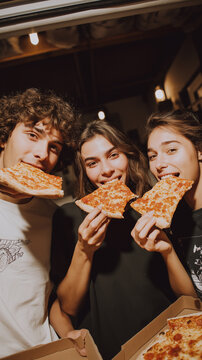 Group of young friends eating pizza.Home party.