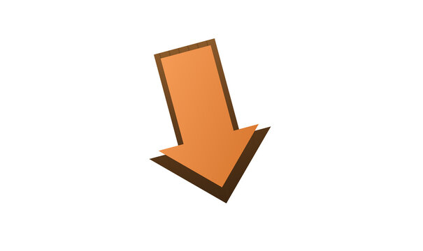 3D Orange Downward Arrow PNG Icon Design with Shadow for Direction Pointer Web UI Business Graphic Element