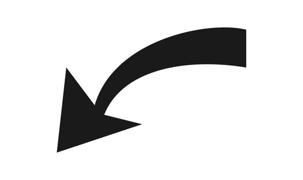 Black Curved Arrow Down Left PNG Icon Design for Direction Navigation Pointer Web UI Element