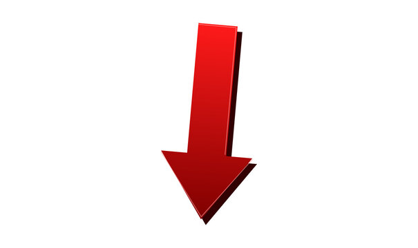 3D Red Arrow Down PNG Icon Design with Shadow for Direction Business Pointer UI Element