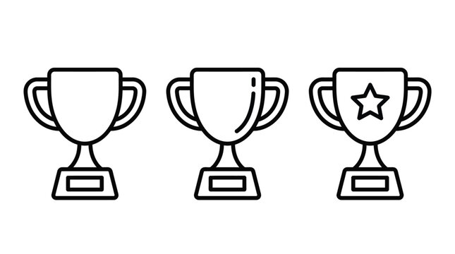 Set of three trophy cup icons for achievement and success