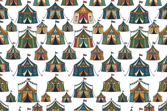Traditional circus carnival tent pattern on white background.