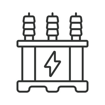 Electrical transformer power energy icon in line design. Electrical transformer, power, energy, electricity, substation, voltage, industry on white background vector. Electrical transformer editable s