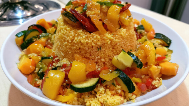 couscous mountain with vegetable mosaic