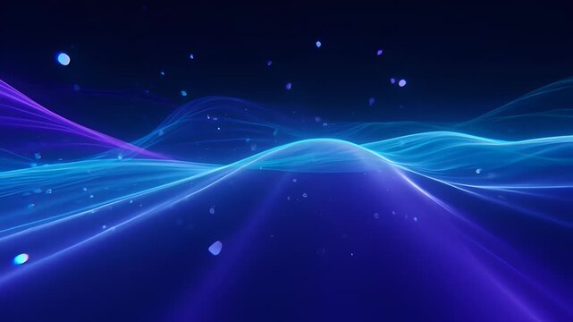 Motion graphic abstract blue light waves with glowing particles