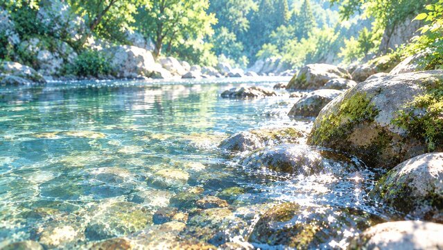 岩をめぐる清流の光