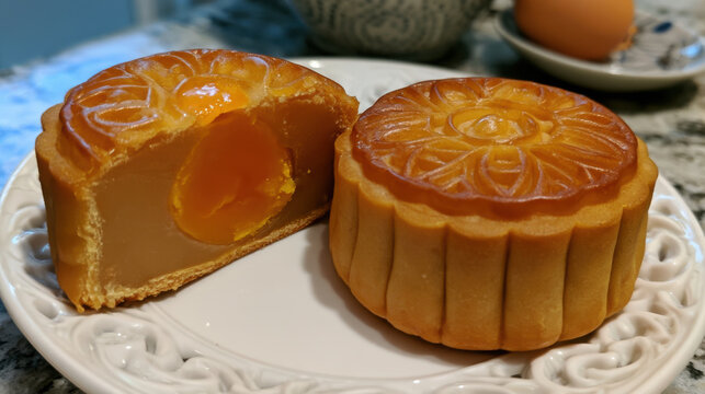 transparent mooncake with lotus paste and yolk eclipse