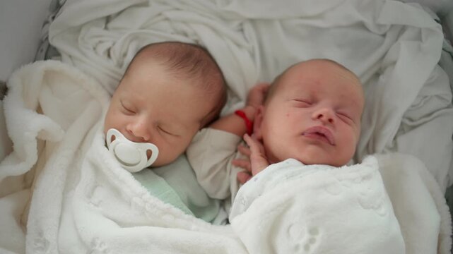 Newborn Twins Sleeping In Crib