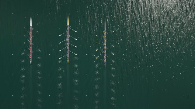 Rowing Eights Racing in Lanes Top Down Drone Shot Seamless Loop