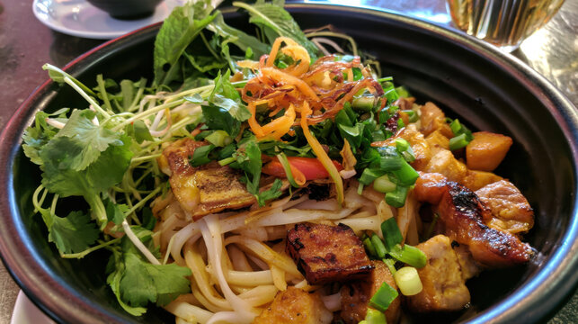 leftover cao lau noodles with charred coal ambiance
