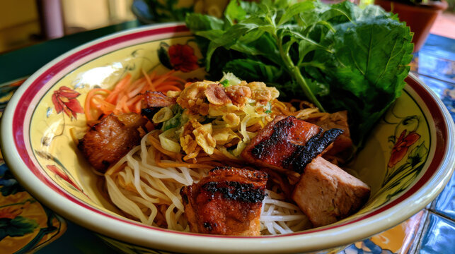 transparent cao lau noodles with charred coal leftovers from hoi an