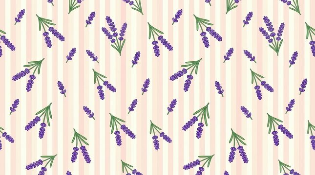 Pattern of lavender sprigs on a striped background.
