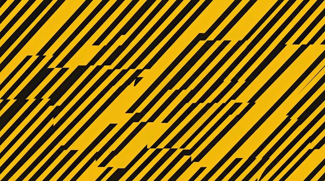 Abstract background of yellow and black diagonal stripes with glitch effect
