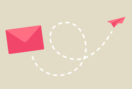 Mail envelope sending via plane paper icon vector element illustration, email message sent or correspondence delivery image clip art