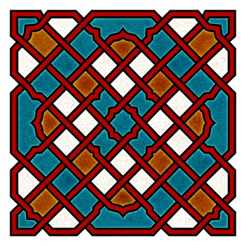 Moroccan Ceramic Tile Mosaic with Interlaced Geometric Strapwork