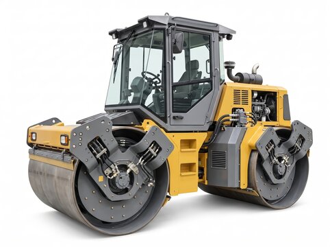 Yellow tandem road roller for asphalt compaction