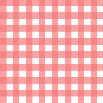 Bright Coral & White Gingham &mdash; Fresh Summer Plaid Seamless Pattern. Perfectly balanced equal squares create a fresh, sunny design ideal for summer fashion, picnic themes, kitchen textiles, baby decor.