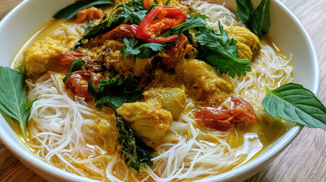 kanom jeen nam ya fish curry with rice noodles