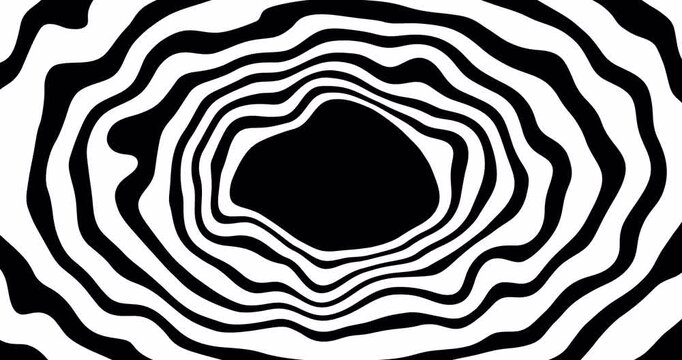 Oval frame with wriggling rings, cartoon wavy ring tunnel, twisting circles frame, footage