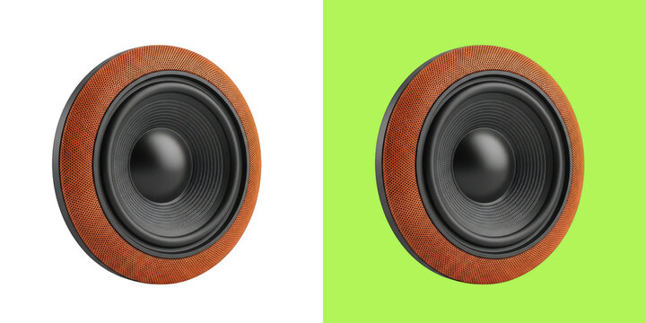 Modern orange fabric acoustic audio speaker 3D rendering
