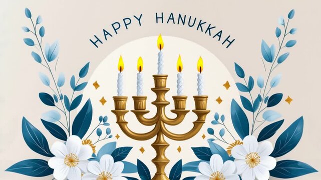 Hanukkah Jewish greeting card, menorah with candles and Star of David symbol of Israel AI Generative