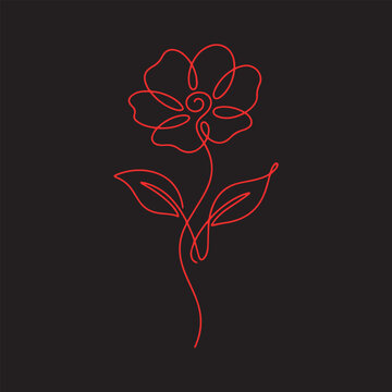 Minimalist Continuous Line Flower and Stem Botanical Illustration on Dark Background