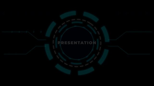 Futuristic interface display featuring glowing circular segments and lines representing advanced data processing systems for corporate business communication and professional technical digital