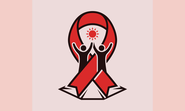 Red ribbon AIDS day people vector hope