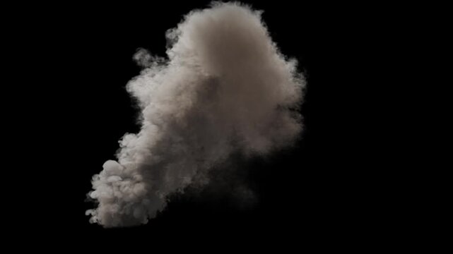 Thick grey smoke cloud puffing and spreading