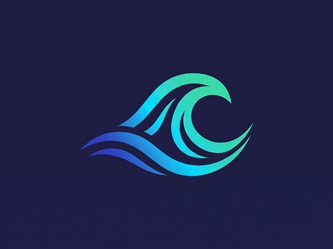 Abstract Ocean Wave Logo in Blue and Turquoise Gradient