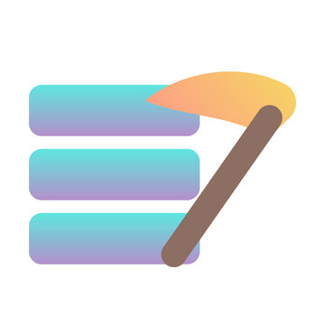 Horizontal data rows being mined by orange pickaxe vector icon for database analytics