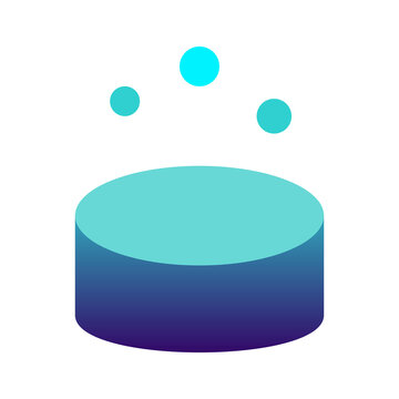 Turquoise isometric cylinder with floating small circles representing database storage