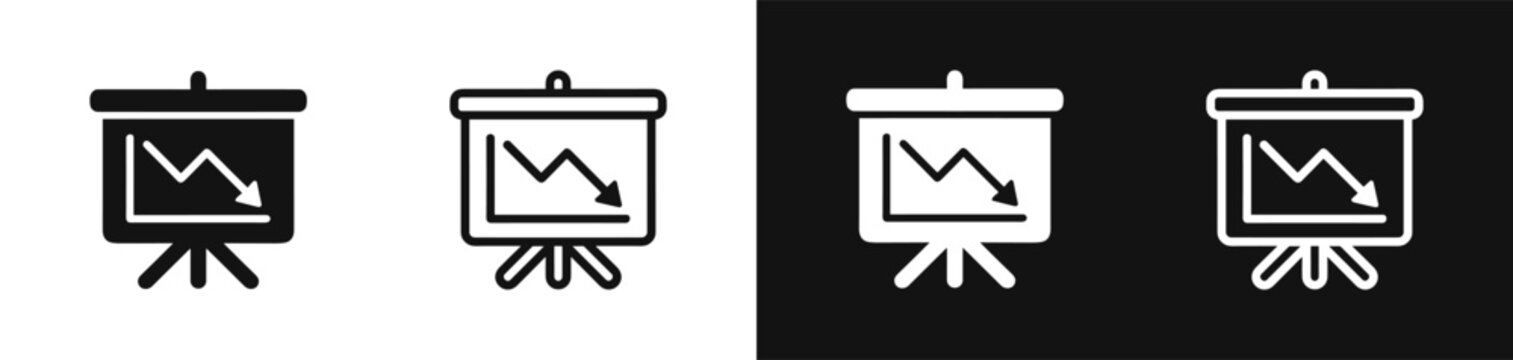 Presentation board with negative business chart graph arrow down