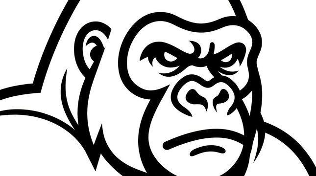 Angry Gorilla Head Silhouette Vector Art, Fierce Primate Face Icon, Wildlife Symbol