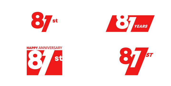 81st Happy Anniversary logo collection with bold red typography and modern geometric number designs. Creative design template for celebration, birthday, greeting and invitation.