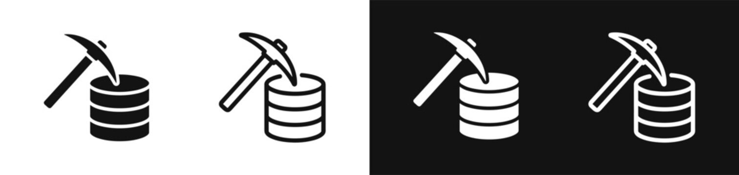 Database mining and pickaxe icon set vector