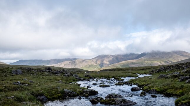 Fictional mountain pass clearing after rain