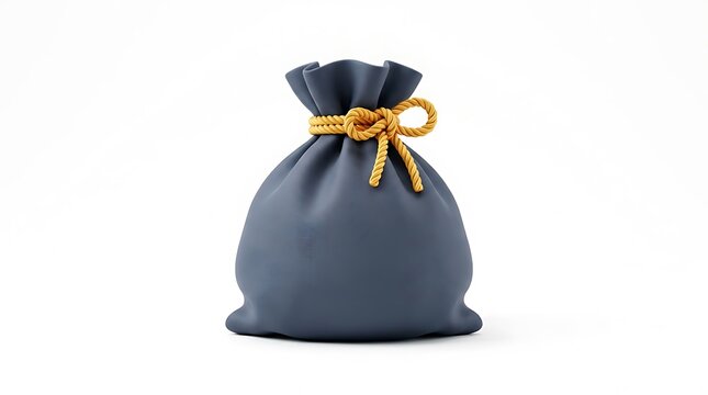 Money bag tied with a golden rope displayed against a white background.