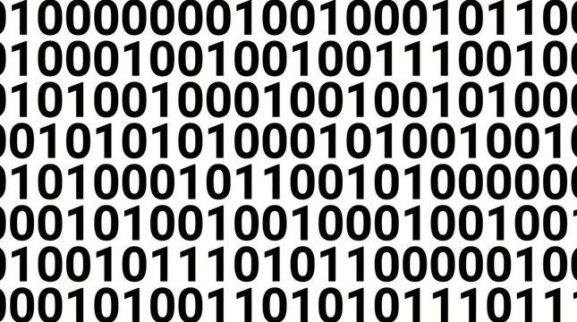 Black and white binary code pattern with repeating zero and one digits for digital technology background